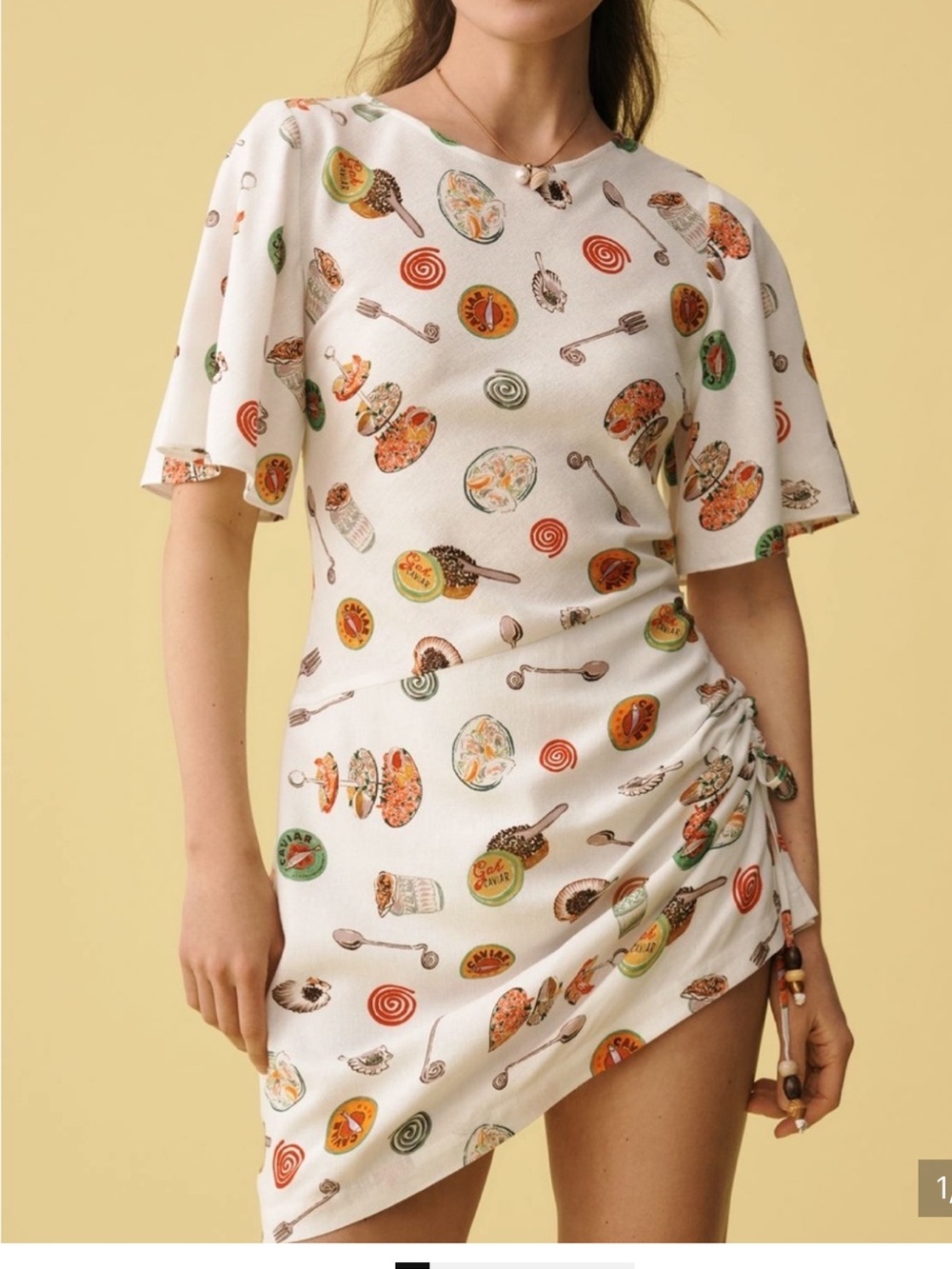 Anthropologie Lisa Says Gah belle linen blend Mini Dress with caviar Motif sz M - Picture 2 of 8